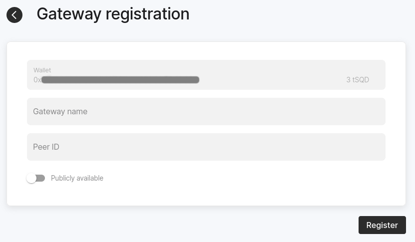 Gateway registration form