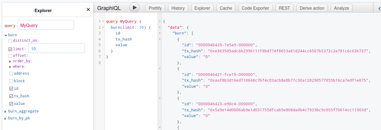 Exposed table in GraphiQL